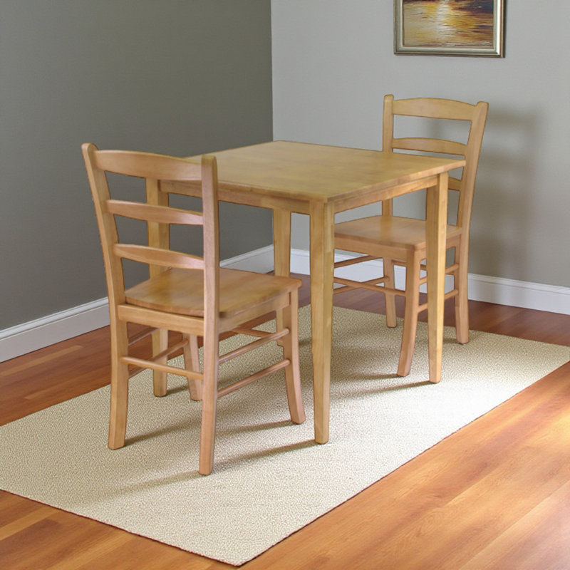 Belknap Solid Oak Wood 3 Piece Dining Set in Light Brown, 29" H X 29.5" W X 29.5" D, 3 Pieces: 1 Table, 2 Chairs