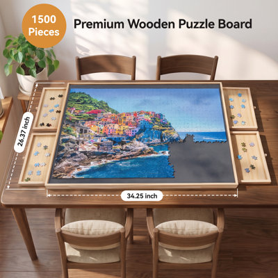 1500 Pieces Rotating Puzzle Board with 4 Drawers and Cover Wooden 30° Tilting &  360° Rotating Jigsaw Puzzle Table