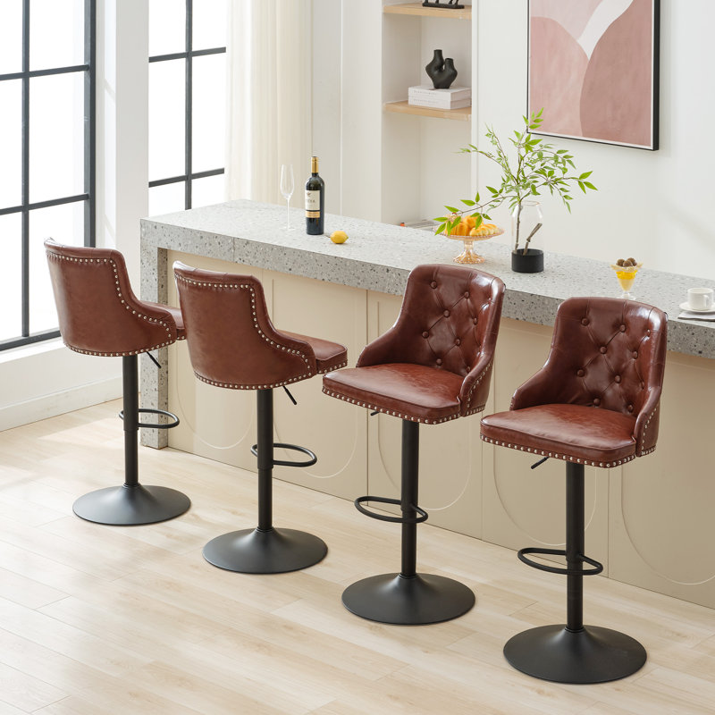 Tabouret de bar pivotant à hauteur réglable (ensemble de 4), Brun-roux