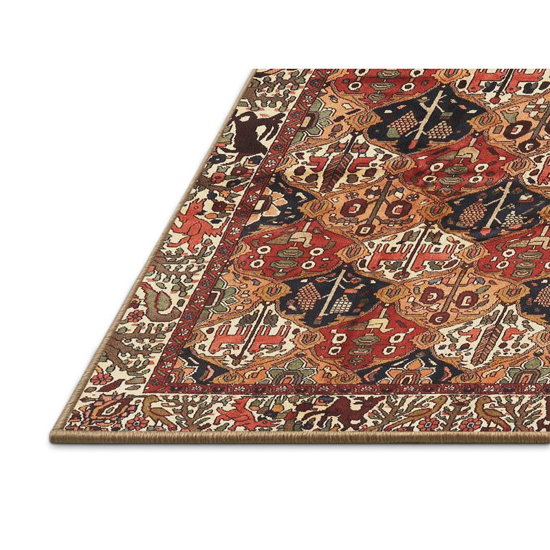 Tapis beige/vert traditionnel Bardolph, Rectangle 3 pi x 5 pi