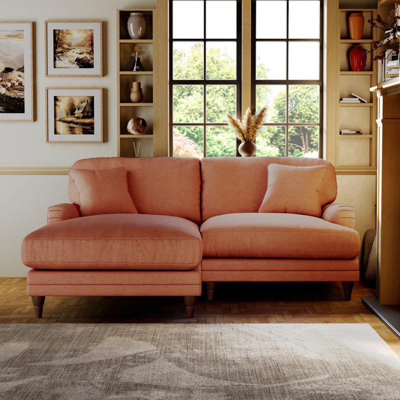 Elfur 3 Seater Sofa & Chaise, Left Hand Facing, Salmon, Burnished Beech
