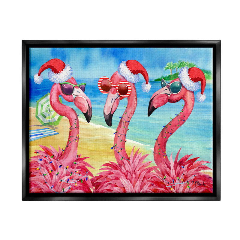 Fêtes des fêtes, flamants roses, art giclée sur la plage par Paul Brent, H 17 po x l 21 po x P 1,7 po