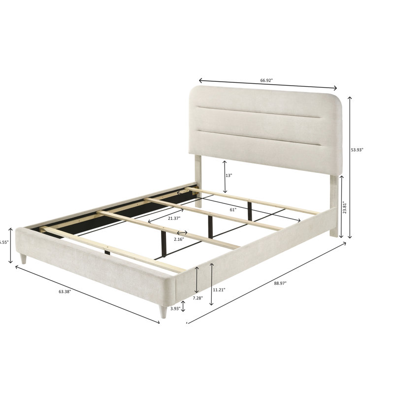 Lit à panneau grand antique blanc, style contemporain pour la chambre à coucher, design rembourré, lignes épurées, palette neutre, pièce unique, structure en bois, sommier requis, style facile à assembler, lit 1 pièce