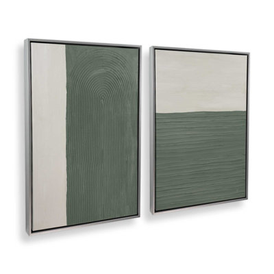 16 "x 16" texturé Emerald Echoes, ensemble de 2 impressions sur toile dans un cadre blanc