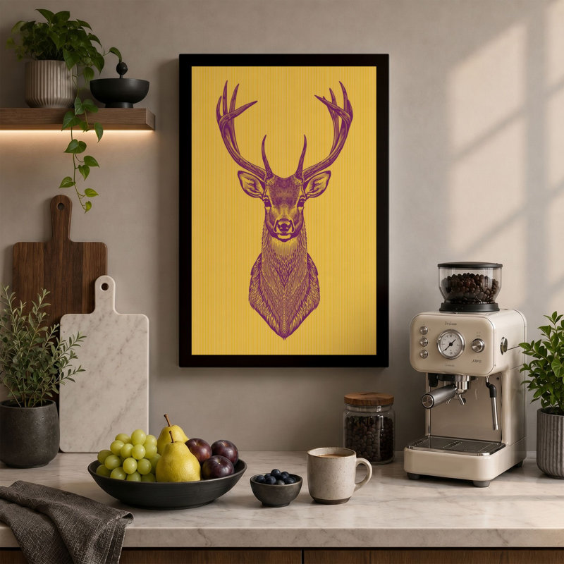 Purple Deer Mount Rustic - Wrapped Canvas, 30x20 - 76.2 x 50.8 cm, Cream Border