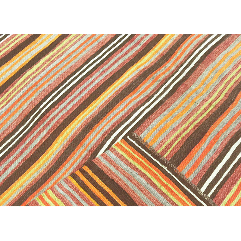 One-of-a-Kind Hand-Knotted 1960s 5'6" x 5'9" Wool Area Rug in Orange/Black/Yellow