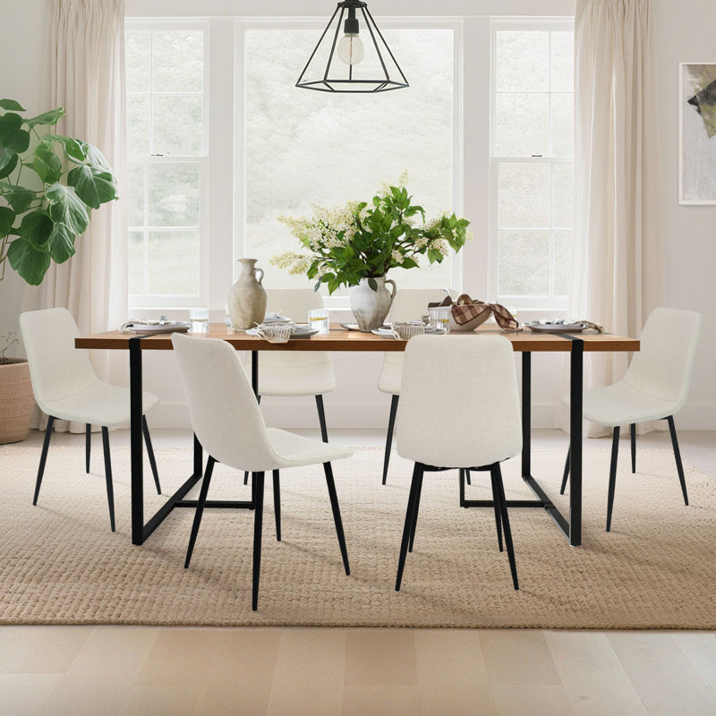 7 Pieces Rectangle Dining Table Sets, Beige