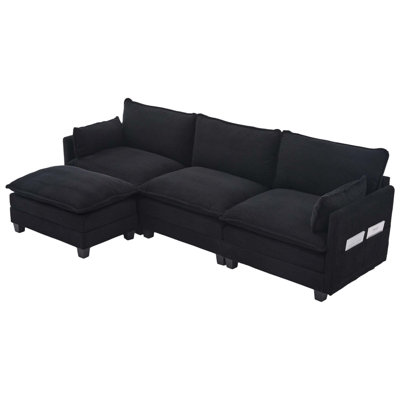 Modular Corduroy Sectional Sofa with Convertible Ottoman