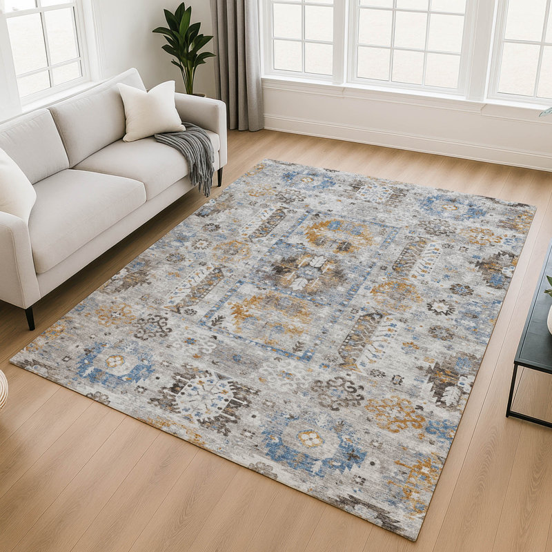 Premium Machine Washable Mayfield AMF2198 bohemian Rug, Gray, 9' x 12'