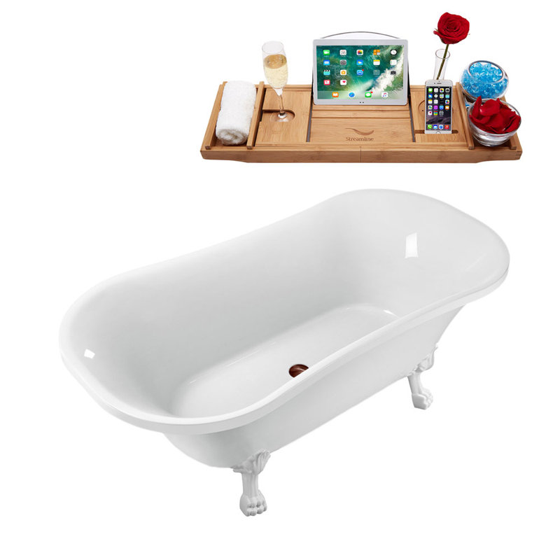 68'' x 33.9'' Soaking Acrylic Bathtub, Glossy White, Matte Oil Rubbed Bronze