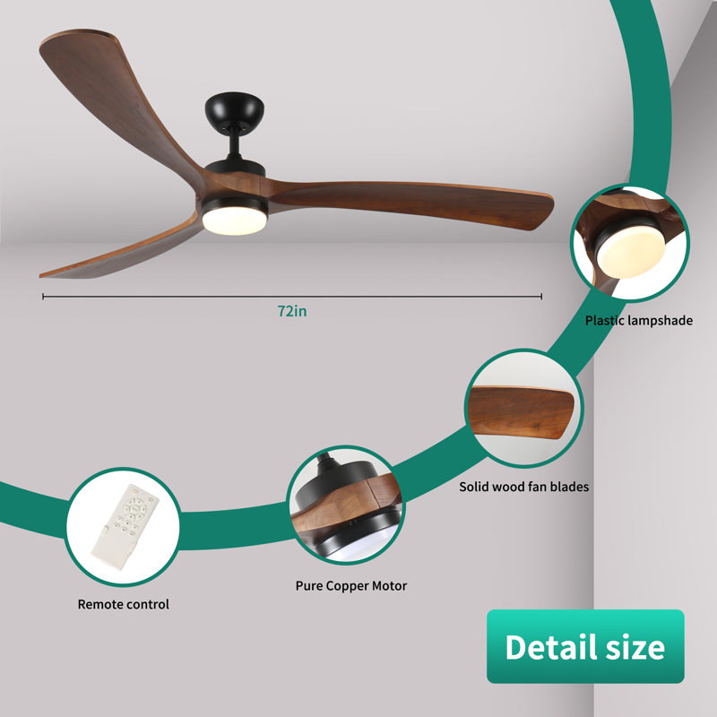 52"/60"/72" Wood Ceiling Fan with Light and Remote, 6-Speed Reversible DC Motor, Modern Farmhouse Ceiling Fan for Indoor and Outdoor Spaces