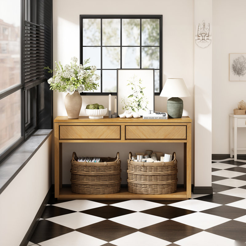 Console rustique en bois avec tiroirs de rangement et tablette ouverte - Table d'entrée élégante pour le couloir et le salon