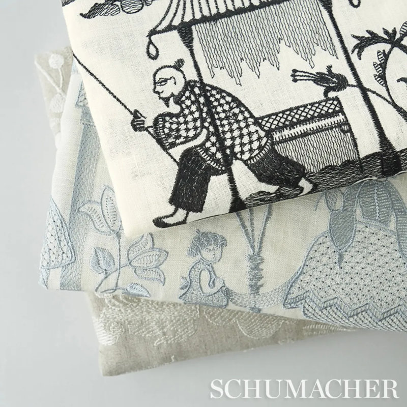Bassano Embroidered Toile Fabric, Black