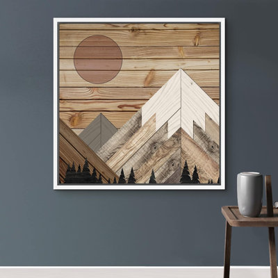 Western Decor Wood Block Snowy Winter Mountain Range Nature Wilderness Neutral Modern Decor, impression sur toile