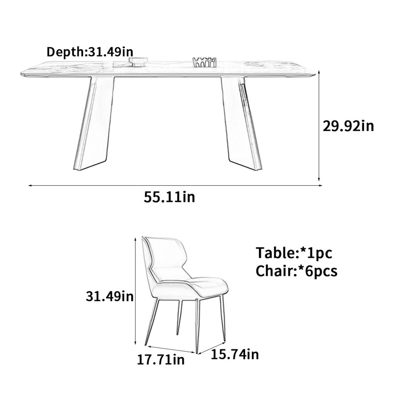 Table de salle à manger White Rock Plate7, H 29,92 po x L 55,11 po x l 31,49 po
