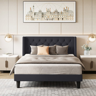 Hilbert Upholstered Low Profile Platform Bed Frame with Headboard