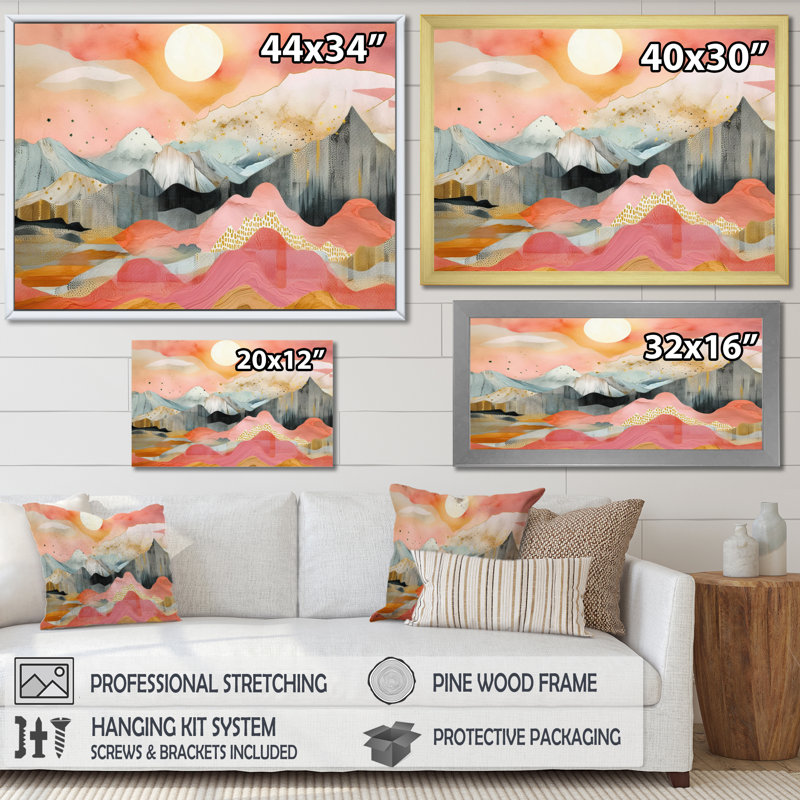 Paysage de montagne vibrant III, H 16 po x l 32 po x P 1 po, Cadre simple noir