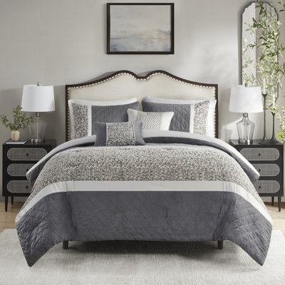 Édredon très grand / très grand 5, rayures texturées, coussins décoratifs inclus - très grand, 5 pièces, charmeuse, visage de vison,