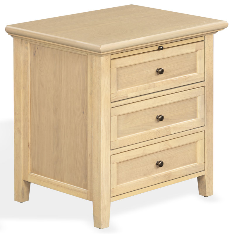 Trevor 3 Drawer Wood Nightstand, Oak