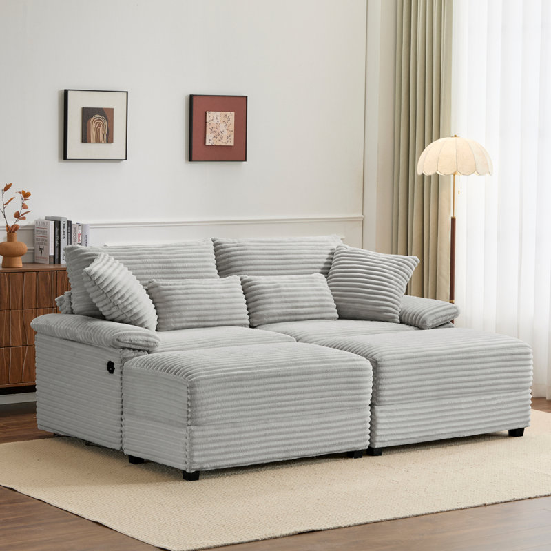 Ensemble de chaise longue double avec repose-pieds réversible en velours côtelé doux, repose-pieds avec rangement, port USB, siège / table multifonctionnel (coussin convertible à convertir), pour le salon