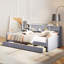 Lit plateforme simple tapissier avec rangement et tiroirs, gris