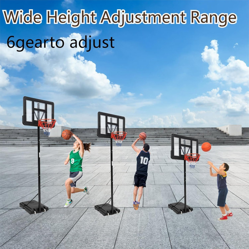 Panier de basketball portatif 5,2 à 10 pi de hauteur réglable avec panneau de 44 po, roues et base stable pour tous les âges