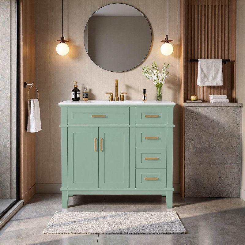 36" Single Bathroom Vanity with Ceramic Top, Green