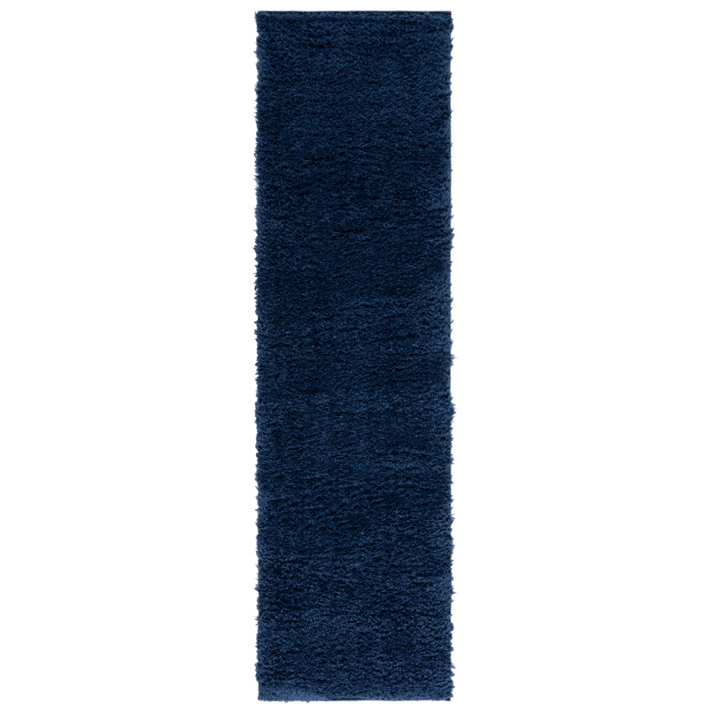 Tapis bleu marine en polyester tissé à la machine Brelee, Tapis de couloir 2 pi 2 po x 10 po