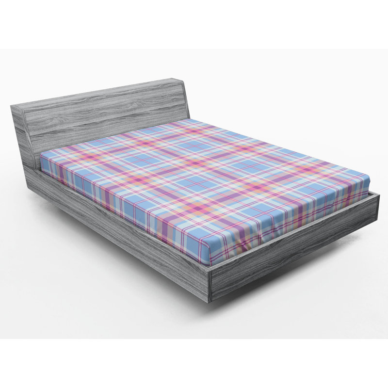 Microfiber Plaid Fitted Sheet, Queen Fitted Sheet, Plaid 3, Pink Blue