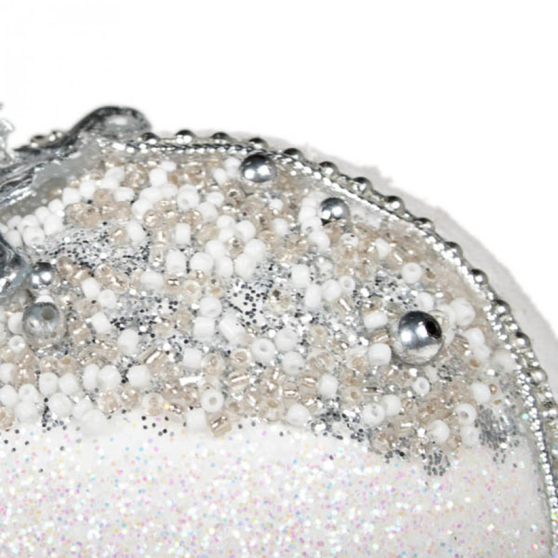 10cm Fabric Ball Ornament, Silver and White