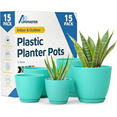 Planter Pots with Drainage Holes - Lightweight, Durable, and Space-Saving Pots for Indoor and Outdoor - Versatile Functionality, Simple Modern Design, Set of 15 Plastic Planter Pots
