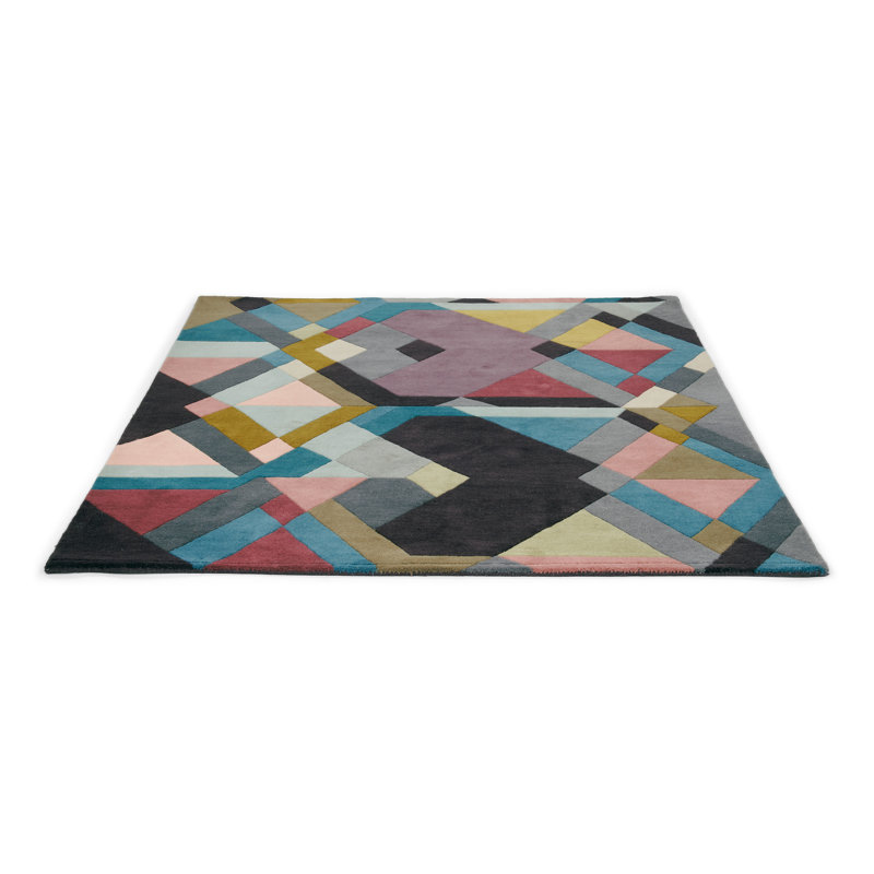 Hand Tufted Wool Abstract Area Rug in Light Purple/Pink/Light Blue, Rectangle 6'7" x 9'2"