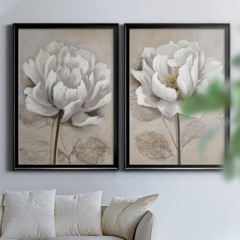 "Soft White I" 2-Piece Painting Print Set, Picture Framed Canvas Without Mat, 26.5" H x 73" W, Black