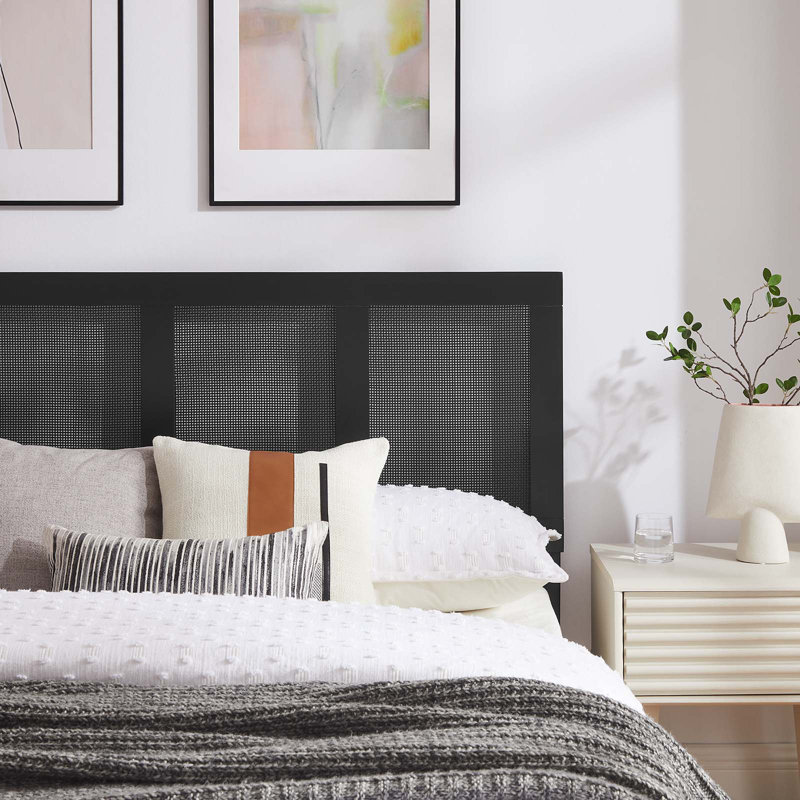 Sirocco Black Wood and Rattan Queen Platform Bed