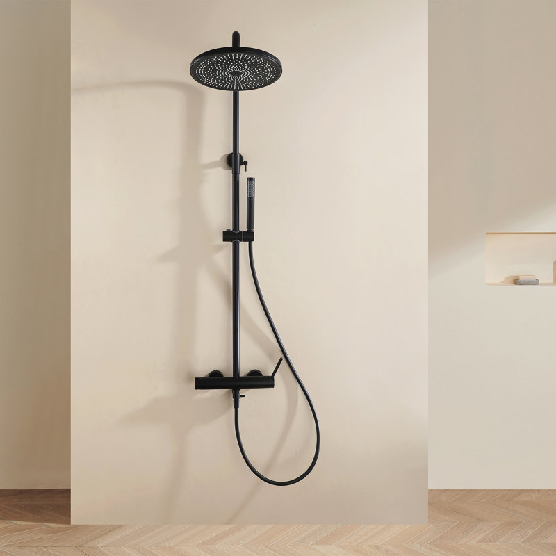 Modern 10" Wall Mounted Exposed Rainfall Shower System with Height Adjustable Handheld Shower and Rotatable Shower Head