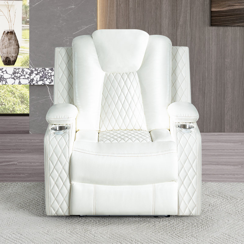 Modern Home Theater Power Recliner Chair with Adjustable Headrests, USB Ports, Cup Holders, LED Lighting & Tray Tables