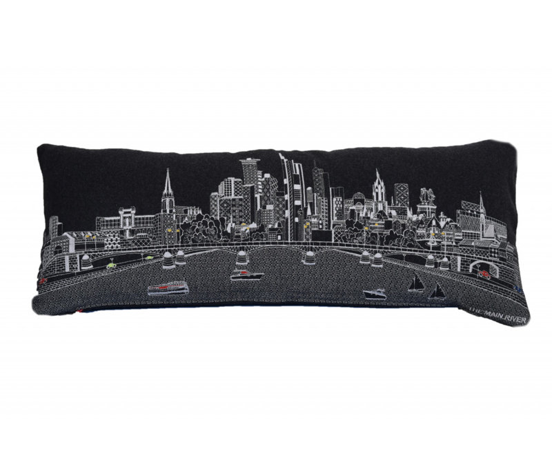Coussin noir noir Frankfort Nighttime Skyline, Gris