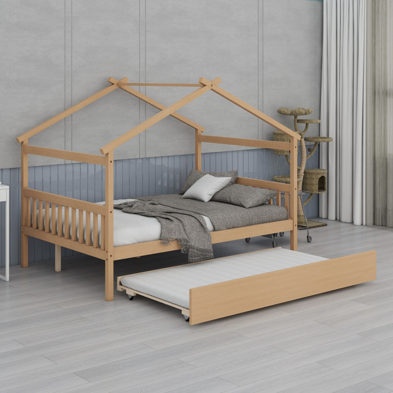 Lit en bois avec lit gigogne simple, Full, Naturel