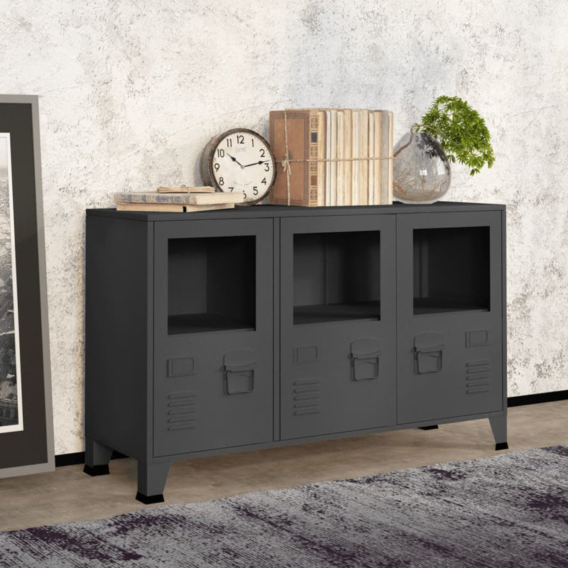 Anthracite Industrial Metal and Glass Sideboard with Air Vents
