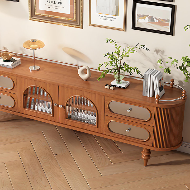 Meuble télé français en bois massif avec colonnes romaines, H 24,8 po x L 70,86 po x l 15,74 po, Brun