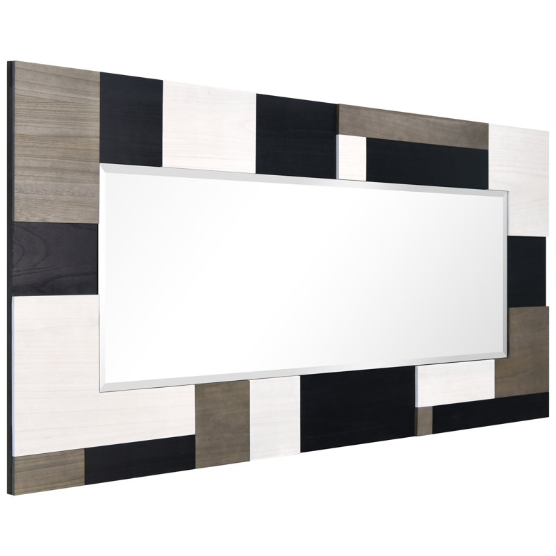 "Geometric Blocks" Hand Made Solid Paulownia Wood Beveled Leaner Mirror size 80" x 40"