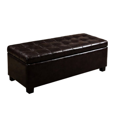 Banquette de rangement marron de 123,5 cm (48,67 pouces) avec mousse haute densité, finitions de couture élégantes, utilisable comme siège d'appoint et banc multifonctionnel. Charnières en bois massif. Mousse généreuse.