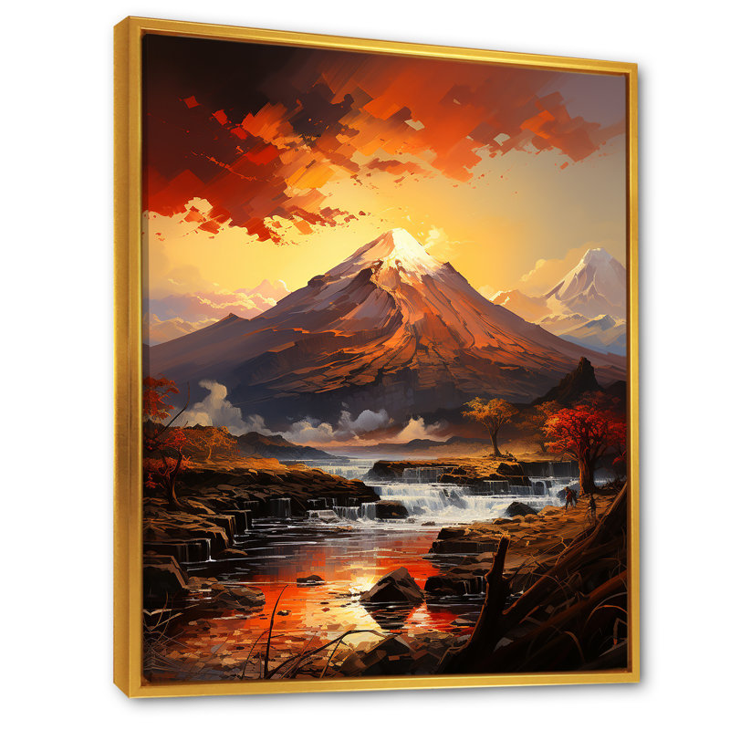 Volcan, croûte volcanique sur toile, Cadre flottant doré, H 44 po x l 34 po