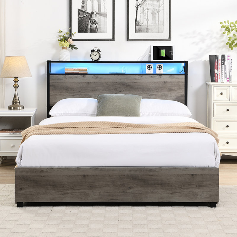 Althea Upholstered Platform Bed, Queen, Antique Gray