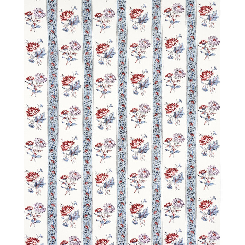 Ariana Floral Stripe Fabric, Blue/White/Red