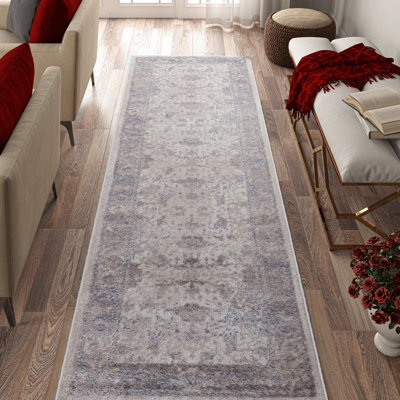 Tapis brun/beige 60 x 240 cm, élégant, anti-peluches, résistant aux taches, idéal pour le bureau, la chambre ou la salle à manger.
