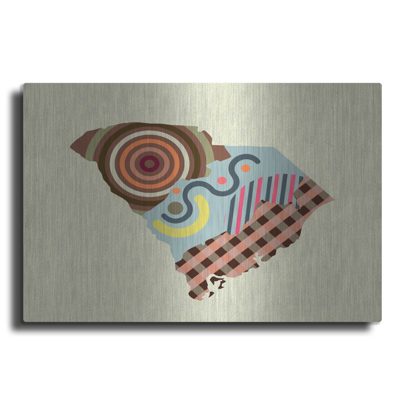 Wrought Studio ™ «South Carolina State Map» par Lanre Adefioye, mur en métal, H 24 po x l 36 po
