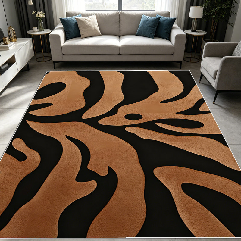 1PC Abstract Black and Brown Organic Leaf Pattern area rugs for Living Room, Soft and Comfortable, Suitable for all seasons, easy-to-maintain, machine washable Indoor floor mat, Under Table Farmhouse suitable for dining table, bedroom, entryway,