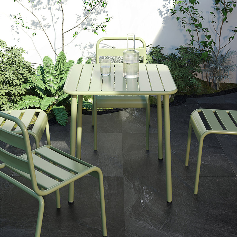 Table carrée, table de cour extérieure, petite table de salle à manger, table de salle à manger, Vert antique