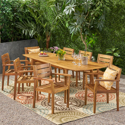 Maldonado 8 - Person Wood Patio Dining Set with Extendable Rectangular Table